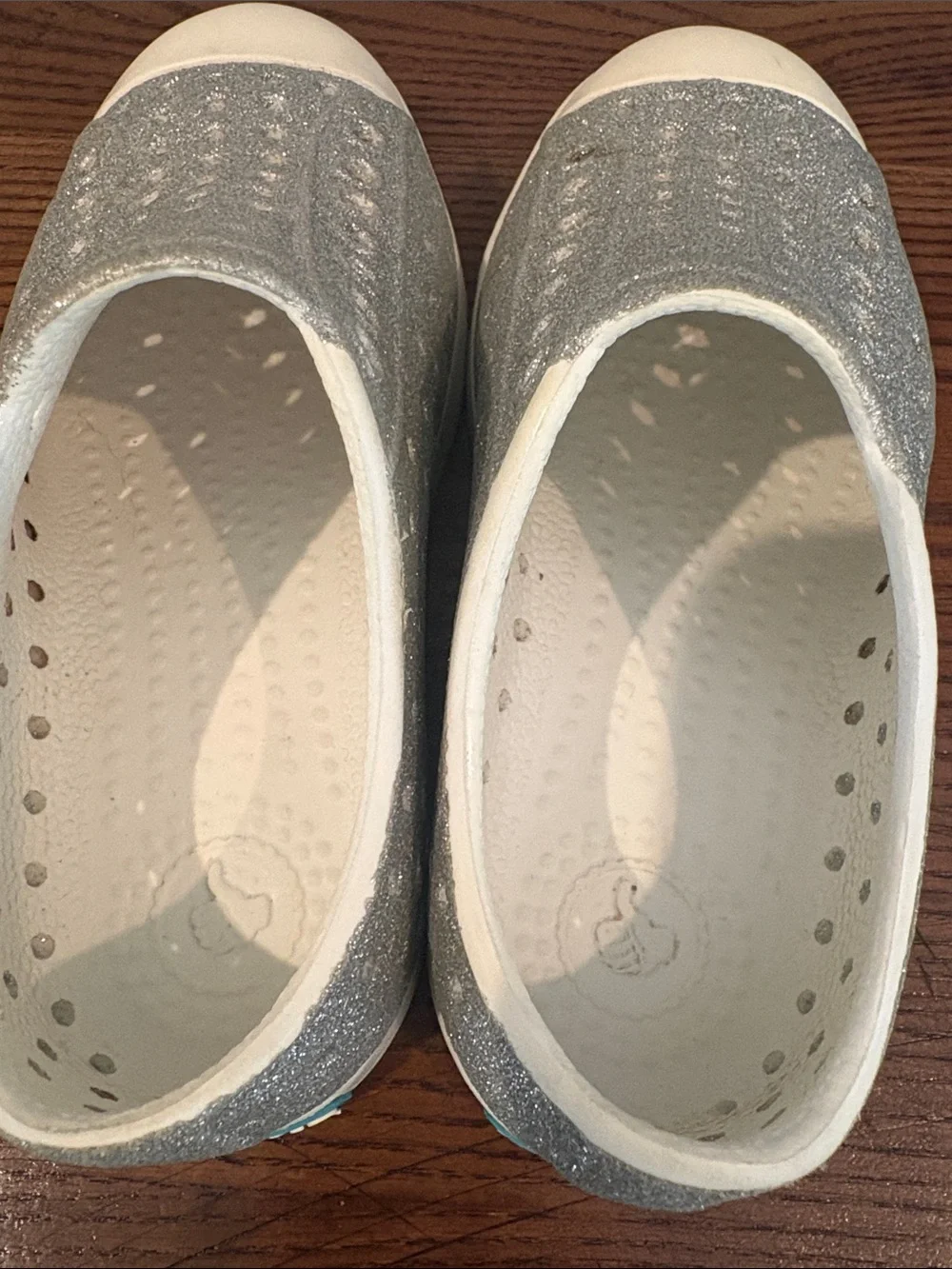 Native Silver Glitter Slip-On Sneakers with White Toe